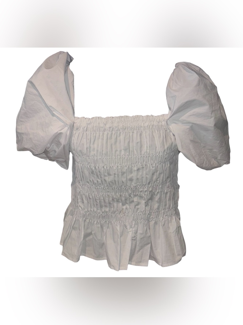 ASTR The Label Savina White Puff-Sleeve Peplum Smocked Top Size M NWOT - Picture 4 of 15